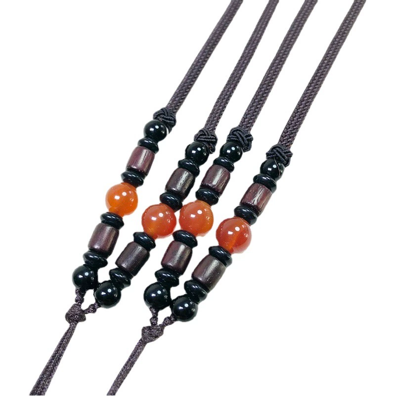 Толстая подвесная веревка Ожерелье из агата Коричневая подвесная веревка Мужская и женская шея Hetian Jade Южная красная изумрудная веревка из пчелиного воска