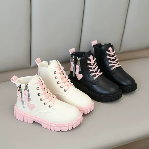 Girls' Fashionable Short Boots Spring and Autumn New Style Korean Style Versatile Martin Boots Children's Double Zipper Fashion Boots