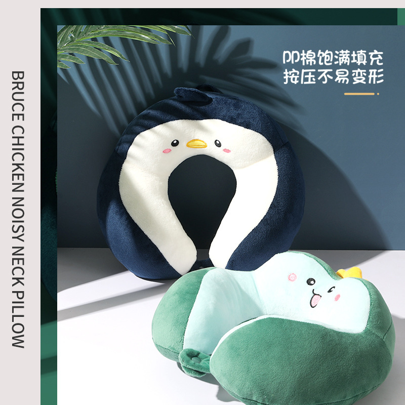 Camelback u almohada verde dinosaurio bordado cuello almohada PP Algodón viaje almohada oficina siesta almohada impresión logotipo al por mayor