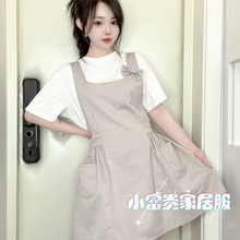 围裙新灰色蝴蝶结防泼水漂亮厨房烘培美甲logo钉制工作服罩衣同款