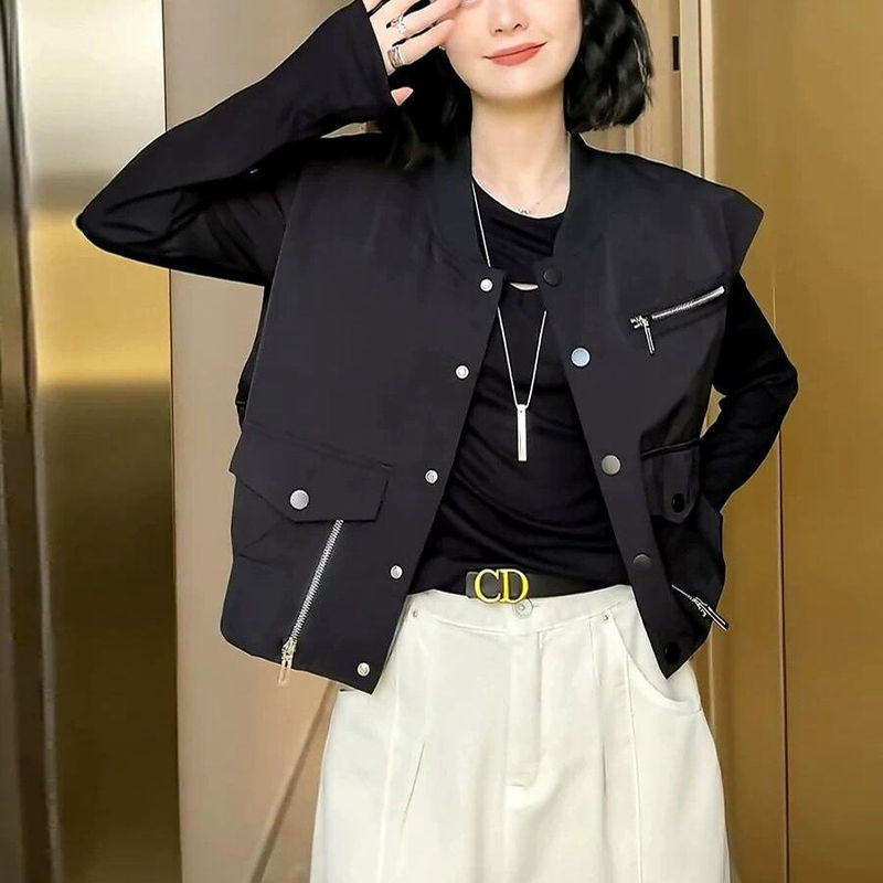 Vest Women's Spring and Summer 2024 New European and Korean Wide Design Sense Decorative Zipper Stitching Short Sleeveless Jacket Trendy Vest Women's Spring and Summer 2024 New European and Korean Wide Design Sense Decorative Zipper Stitching Short Sleeveless Jacket Trendy