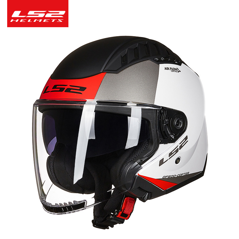 LS2 casco de la motocicleta de los hombres y las mujeres de doble lente medio casco de la motocicleta de la vendimia Cuatro Estaciones de invierno de personalidad OF600