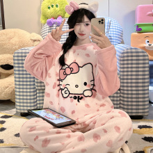 秋冬季少女法兰绒卡通保暖亲子休闲居家圆领睡衣女家居服两件套