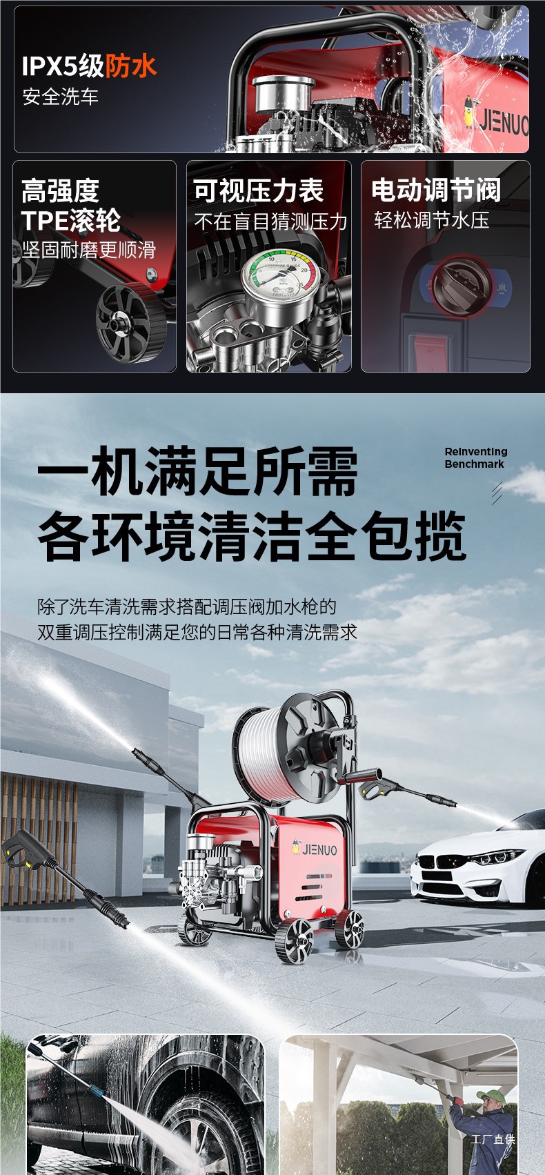Car Wash Machine 220V Household High-Pressure Water Pump High-Power Booster Super Powerful Floor Cleaning Tool Car Wash Water Gun Qingpei Hui