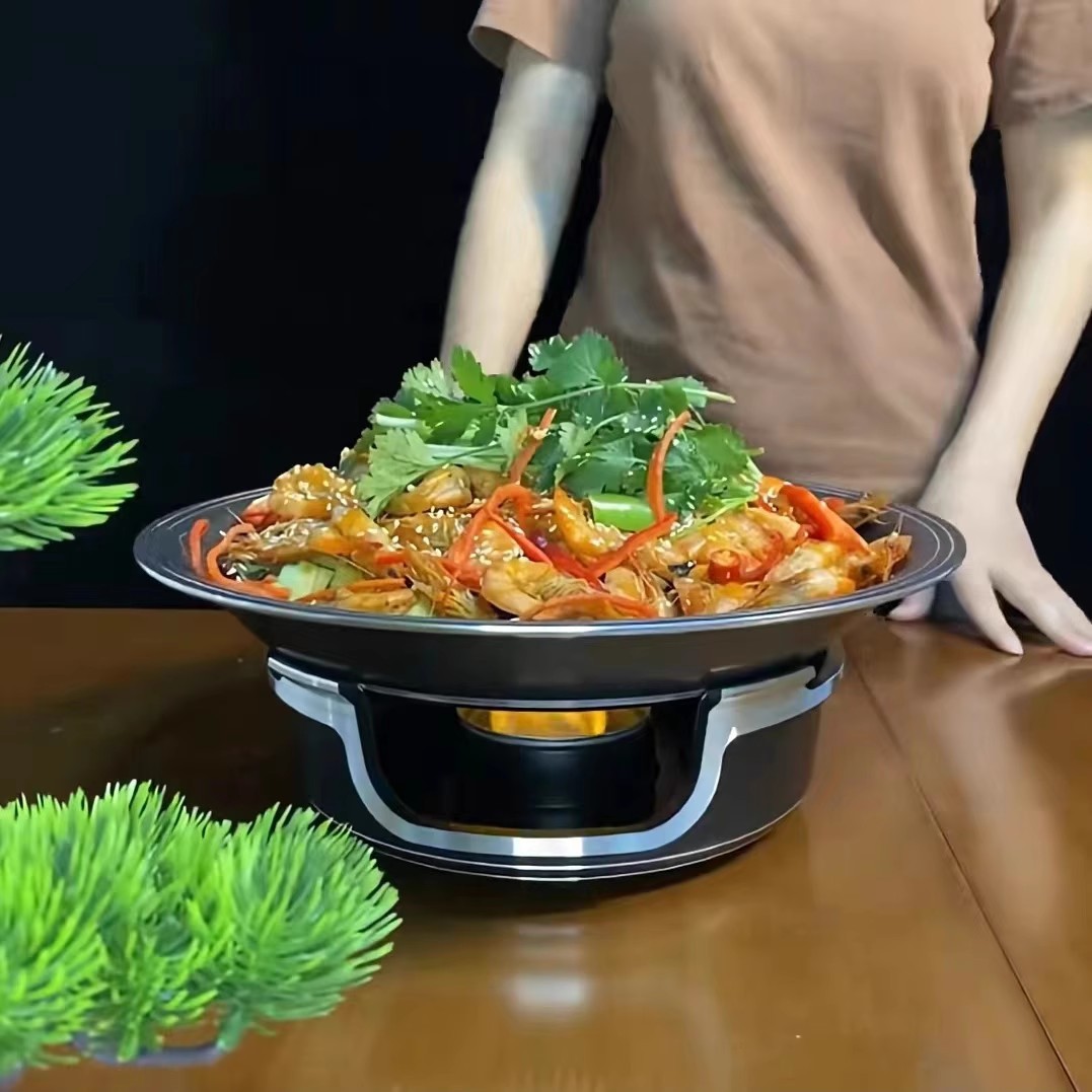 Commercial aluminum alloy dry pot, seafood pot, dry pot cookware, bullfrog, crayfish, solid alcohol stove, fish head pot