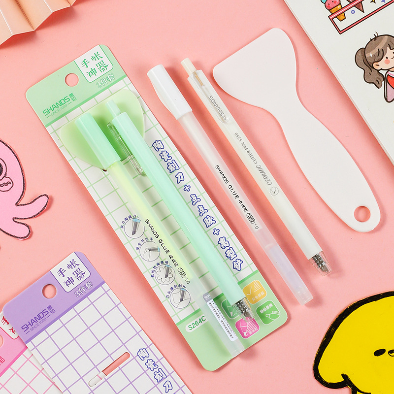 Good Know 264 Three-Piece Handwritten Diary Set Instagram Student DIY Convenient Handwritten Diary Tools Dotting Glue Knife Pen Shovel