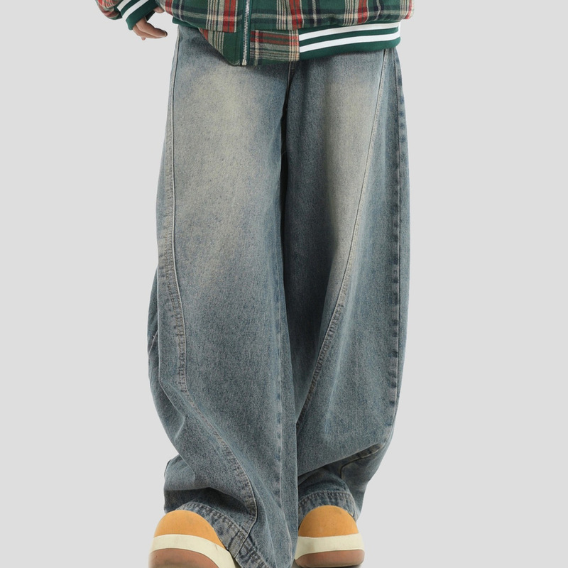 Scimitar Cut Jeans Spring and Autumn New Style Personalized Street Loose Versatile Trousers Cross-Border Washed Retro Denim Scimitar Cut Jeans Spring and Autumn New Style Personalized Street Loose Versatile Trousers Cross-Border Washed Retro Denim