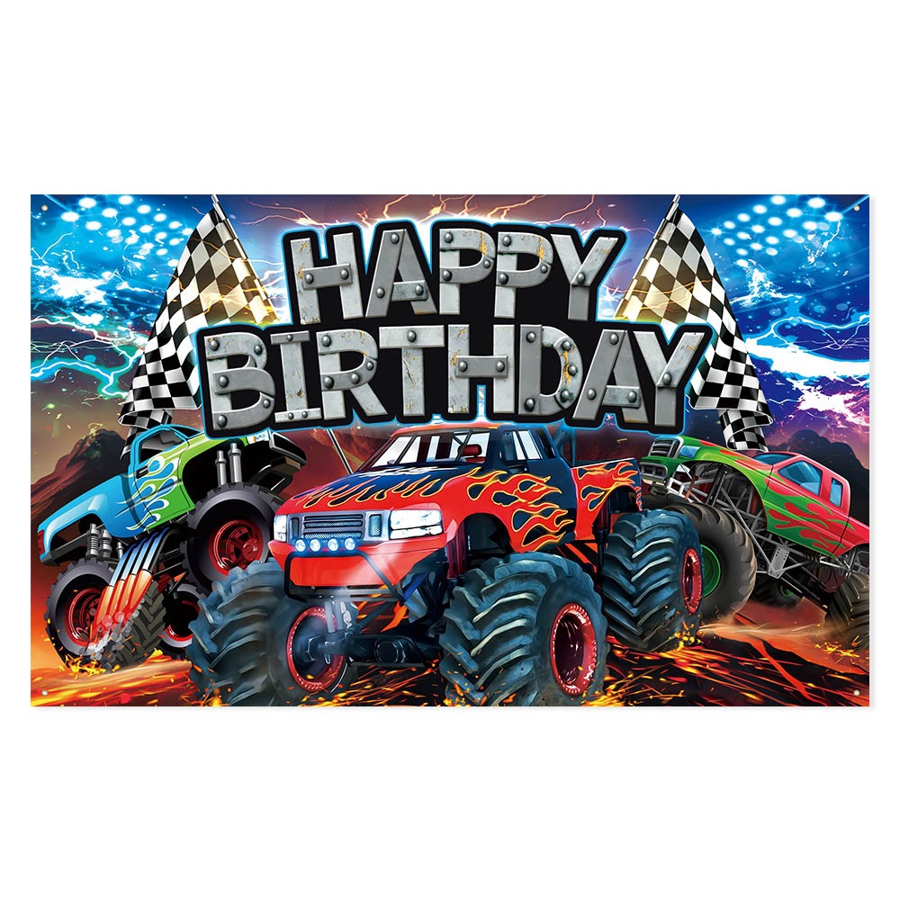 Decoración de fiesta de cumpleaños de Amazon banner de vehículo todoterreno bandera de tracción camión monstruo decoración de cumpleaños colgante en espiral