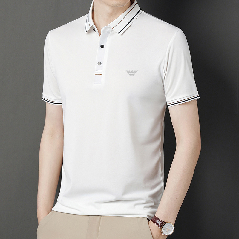 Chiarmani Ice Silk Short-Sleeved T-Shirt Men's Summer Middle-Aged Pure Color Half-Sleeved T-Shirt Polo Bottoming Shirt Dad Wear