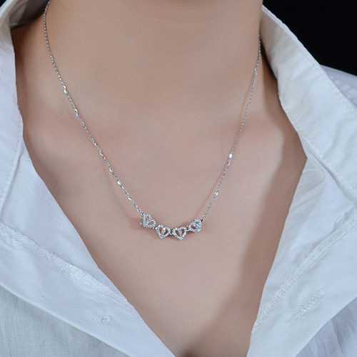 Titanium steel necklace, micro-set full zirconium clover heart pendant, minimalist luxury design women's summer social media collar necklace
