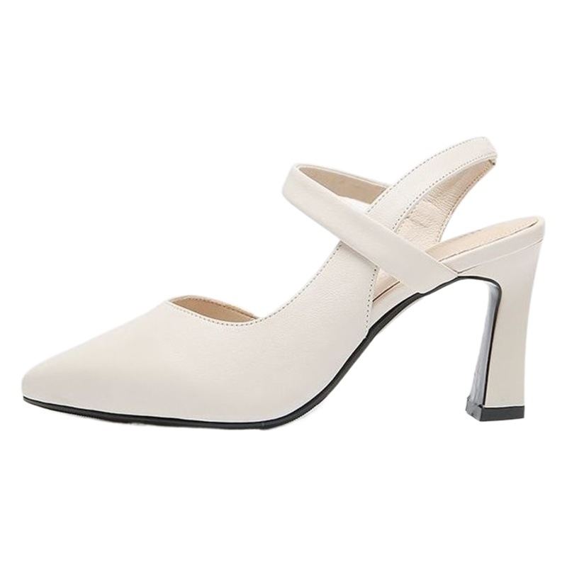 Sandalias de Mujer Verano 2022 Nuevo Estilo Tacón Grueso Tacón Medio Correa de Cuero Suave Punta Cerrada Zapatos de Mujer de Moda Tacones Altos Suela Suave