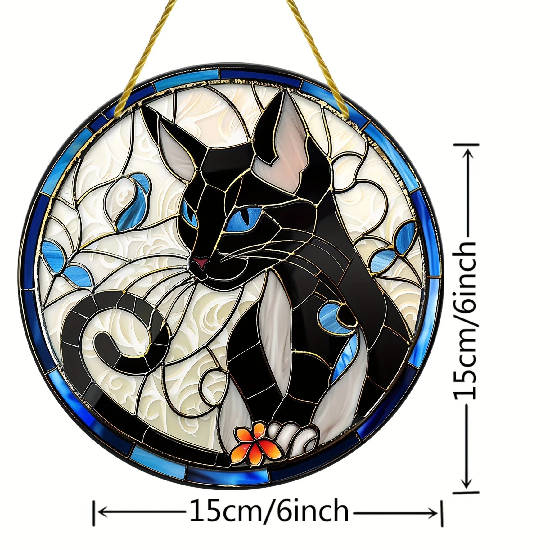 Acrílico Siamese Gato Negro Sol Captura Disco Animal Creativo Colores Vivientes Colgante de Ventana de Pared