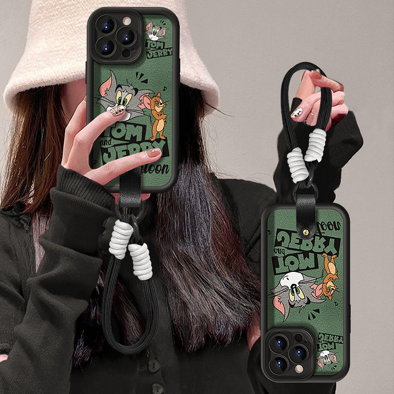 适用苹果16promax手机壳iphone13猫和老鼠挂绳15硅胶小羊皮14防摔|undefined
