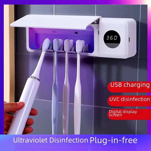 Popular Household Bathroom Toothbrush Sterilizer USB Charging Smart Digital Display Ultraviolet Sterilization Toothbrush Storage Rack