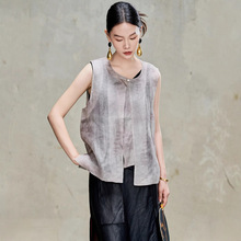 真丝香云纱欧根纱马甲女2025新款桑蚕丝提花复古外穿背心开衫上衣