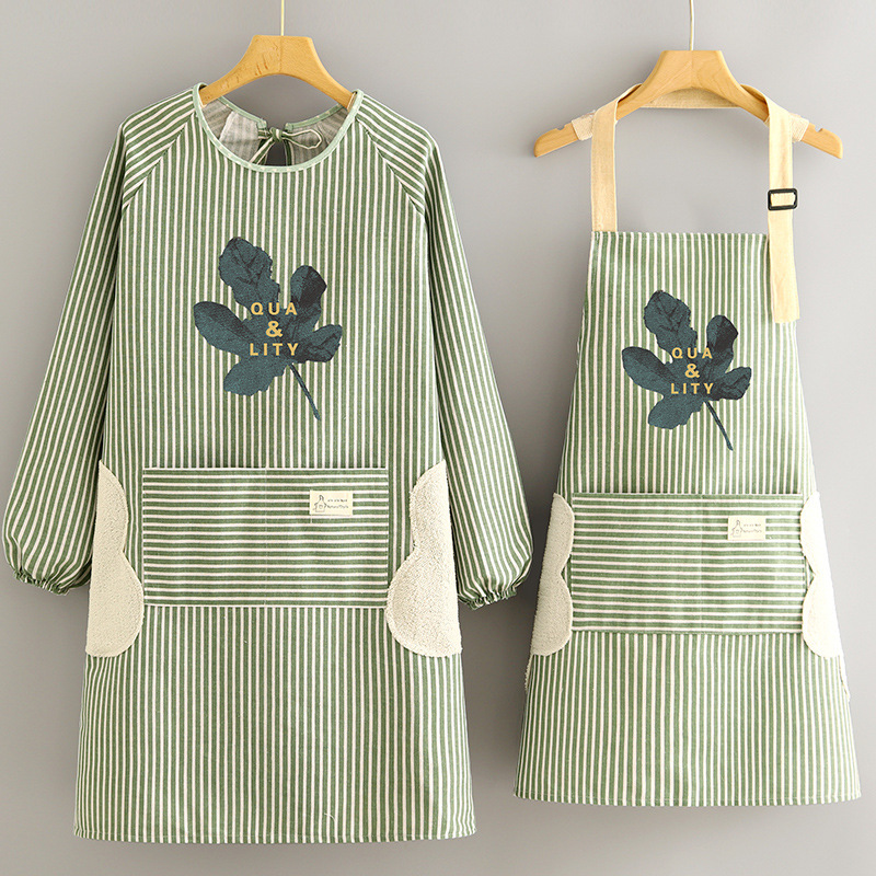 Cotton and linen long-sleeved apron kitchen household breathable antifouling cooking waist coverall women's new work clothes Cotton and linen long-sleeved apron kitchen household breathable antifouling cooking waist coverall women's new work clothes