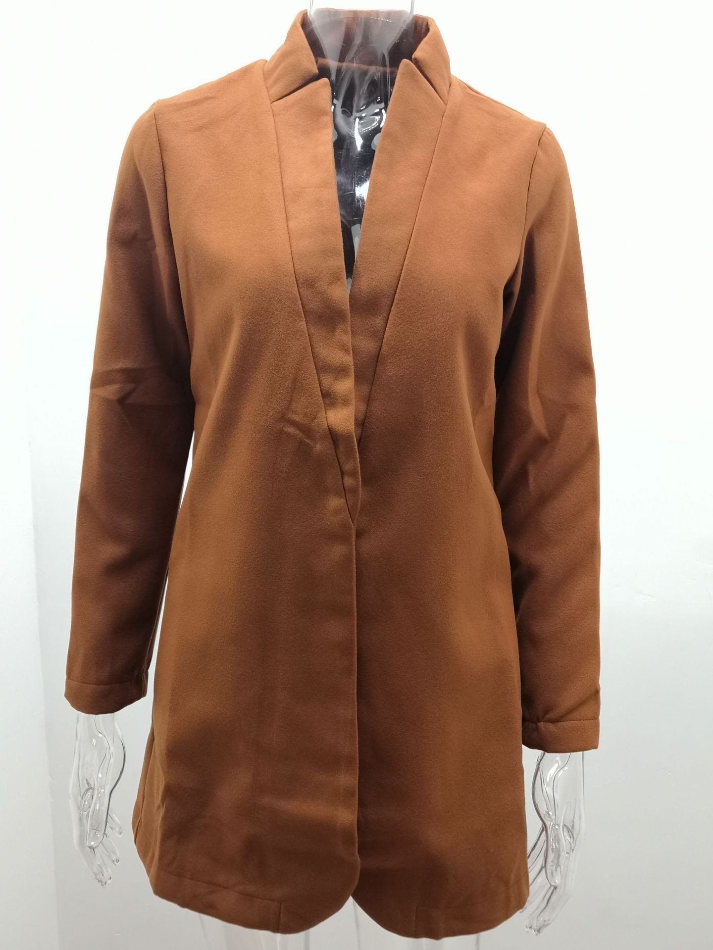 Abrigo Largo de Lana Ajustado para Mujer de Poliéster Cuello Alto Corte Ajustado para Otoño e Invierno