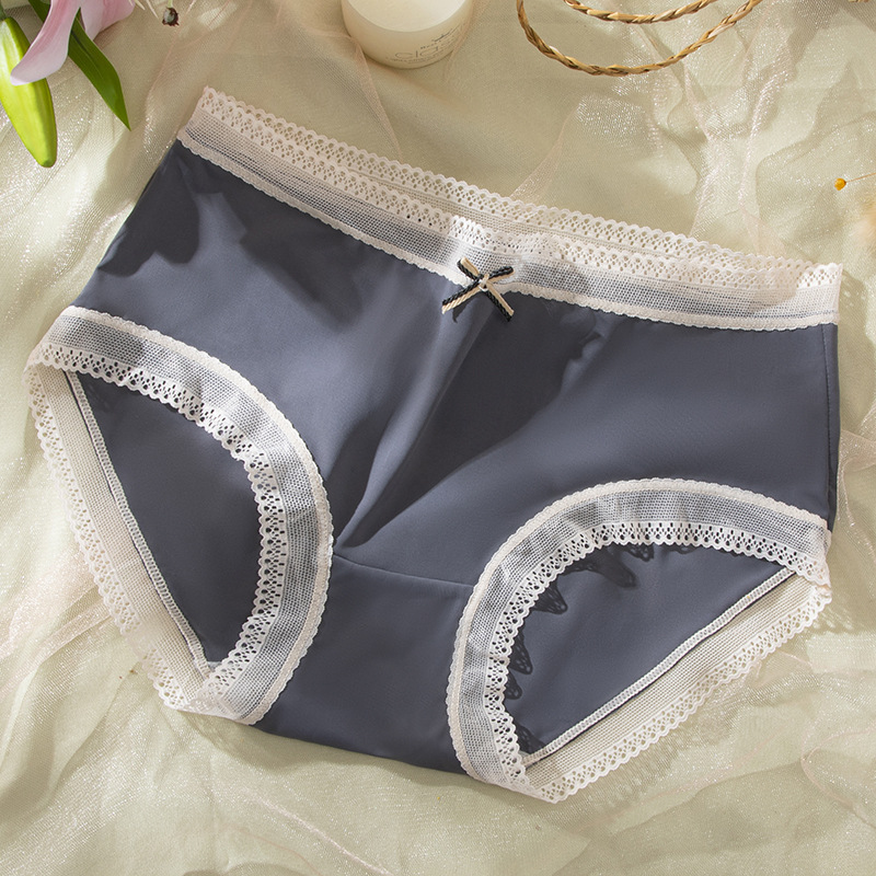 Absorción de humedad de seda de hielo interior anti-luz transpirable ropa interior de mujer exquisito encaje cintura arco estudiante calzoncillos