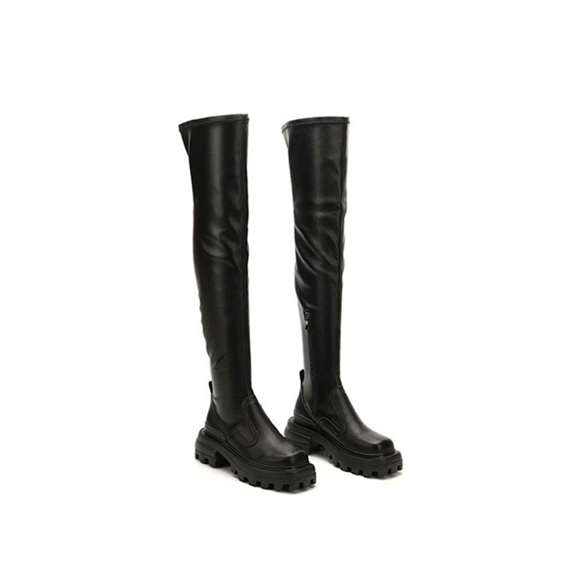 シュガーキューブシリーズ厚底ニーハイブーツロングブーツレディース2025秋冬スリムロングライダーブーツサイドジッパーストレッチブーツ