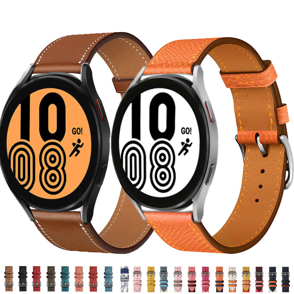 適用於三星watch 4 華為watch 3 GT2手錶 愛馬仕皮質錶帶20mm22mm