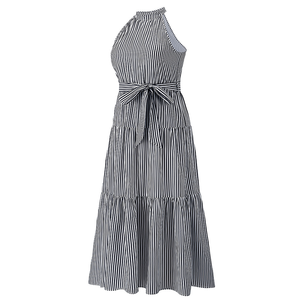 Sleeveless Striped Halterneck Slim Fit Dress NSHYG111323