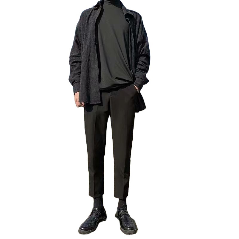 남성용 작은 바지, 9부 팬츠, 트렌디한 스트레이트 레그 한국식 드롭 팬츠, 캐주얼 남성 정장, 작은 발, 블랙 슬림 트렌드