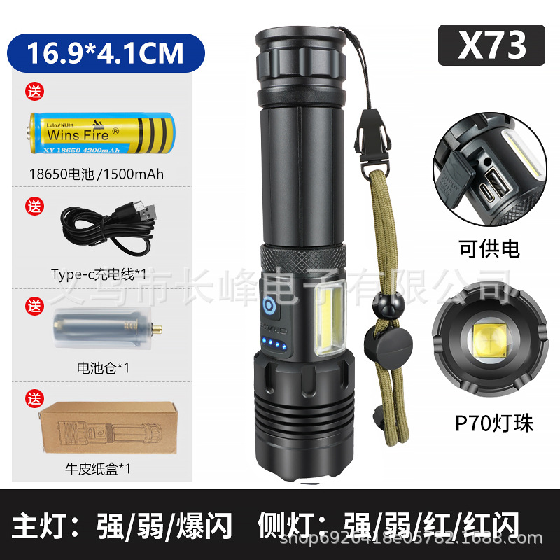 Linterna de luz fuerte transfronteriza P90, linterna recargable con zoom telescópico de aleación de aluminio, iluminación de largo alcance al aire libre, luz de pesca nocturna