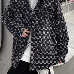 欧美跨境批发品牌NY21706牛仔单衣满印字母上衣衬衫春秋老花代发