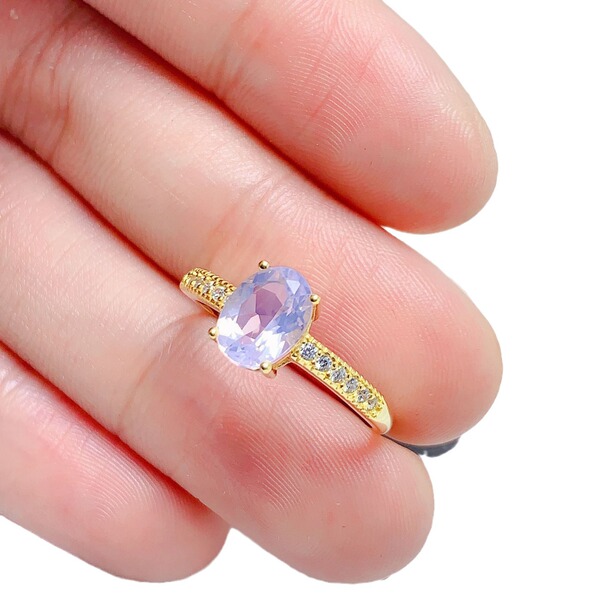 Organic lavender pink-purple purple ring with crystal with amethyst