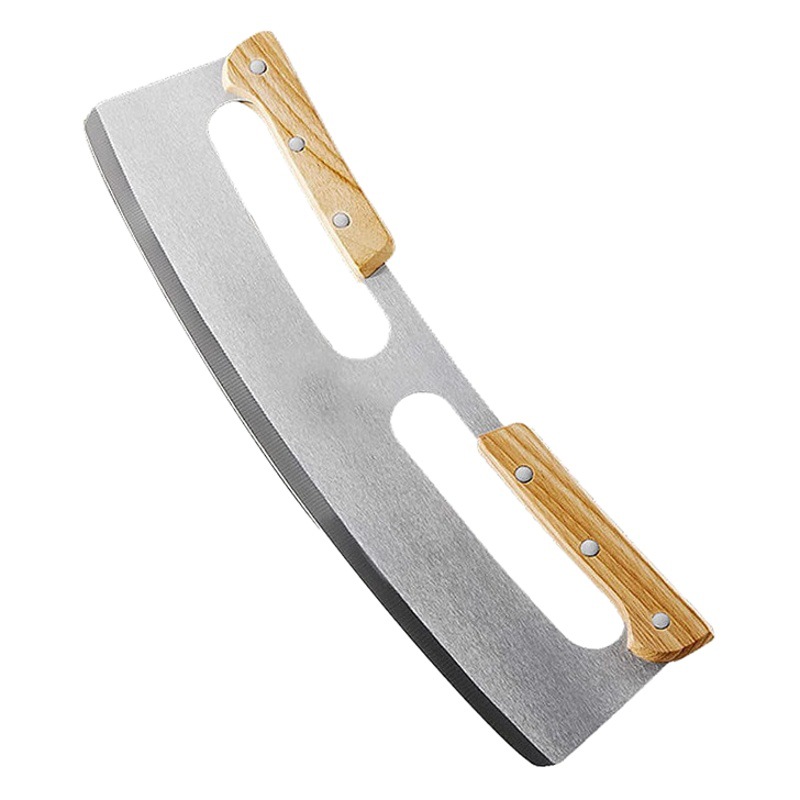 In stock stainless steel pizza cutter wooden handle with knife sleeve curved knife semicircle noodle cutter pizza Shaker baking tool