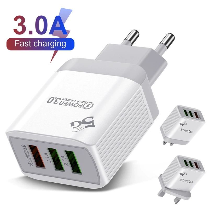 Быстрая зарядка Qc3.0 для мобильного телефона, зарядное устройство с 3 USB, настенная зарядка, туризм, правила и нормы США и Европы, зарядное устройство