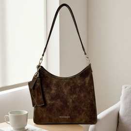秋语来信托特包包女士复古棕色腋下包通勤单肩斜挎包工厂一件代发