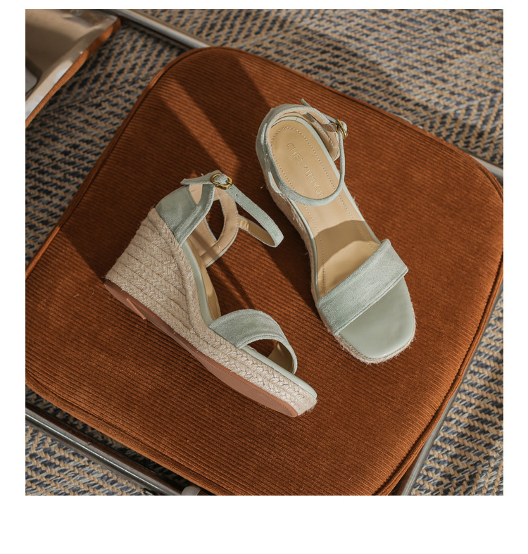 Sandal nữ gót xuồng cao đế dày hở mũi quai đan dây thừng — Xanh lá cây nhạtcolor chi tiết 23