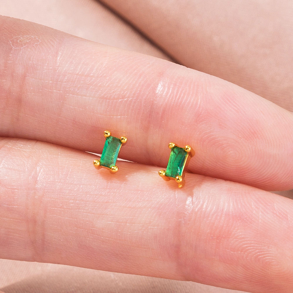 Fashion New Style Mini Rectangular Zircon Grandmother Green Earrings display picture 5