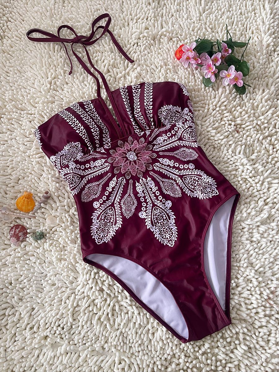 ​​Women's Clothing Retro Print One-Piece Swimsuit - Vintage Style High-Waisted Bathing Suit​​_ecoleips.com