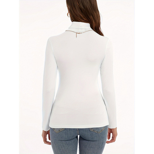 Long Sleeve Turtleneck Top Soft Stretchy Fleece