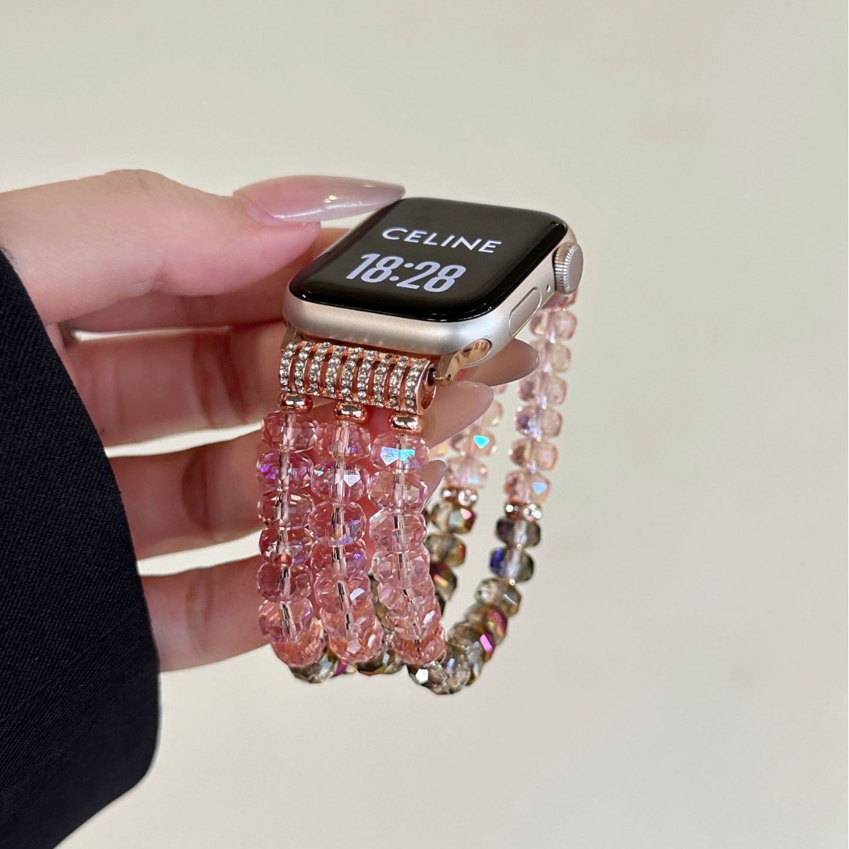 Factory Wholesale Suitable for Apple S10 Watch Chain iWatch Handmade Beaded Bracelet New Wheel Bead Crystal Watch Strap