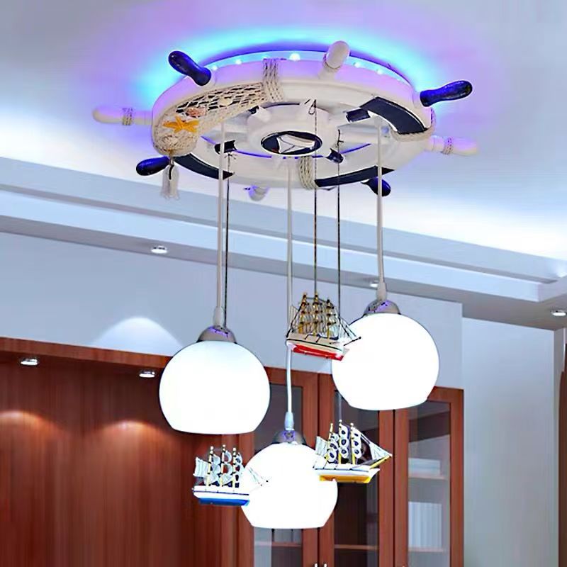 Children's Room Chandelier Mediterranean Style Boy Bedroom Lamp Kindergarten Amusement Park Led Cartoon Eye Protection Ceiling Lamp