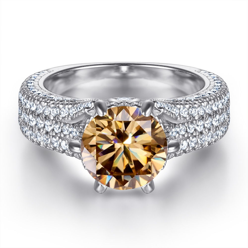 2 quilates 8mm S925 anillo de plata esterlina mujer exagerada seis garras micro joyería de piedra al por mayor nueva venta en caliente transfronteriza