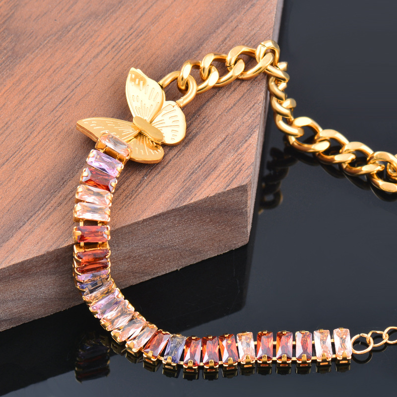 Sweet Butterfly Titanium Steel Inlay Zircon Bracelets 1 Piece