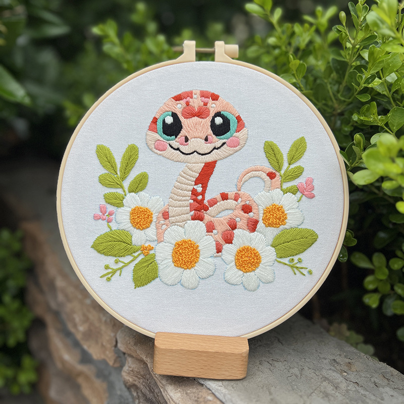 Bonito conjunto de bordado de serpiente Lu bordado inglés hecho a mano diy material paquete de dibujos animados animales decoración de la sala de estar