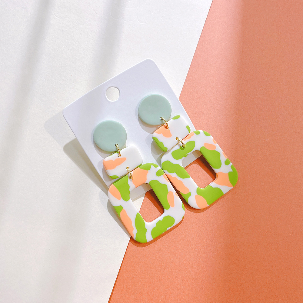 Holiday, Street Occasion soft clay Material 1 Pair Retro Color Block Soft Clay Women's Earrings