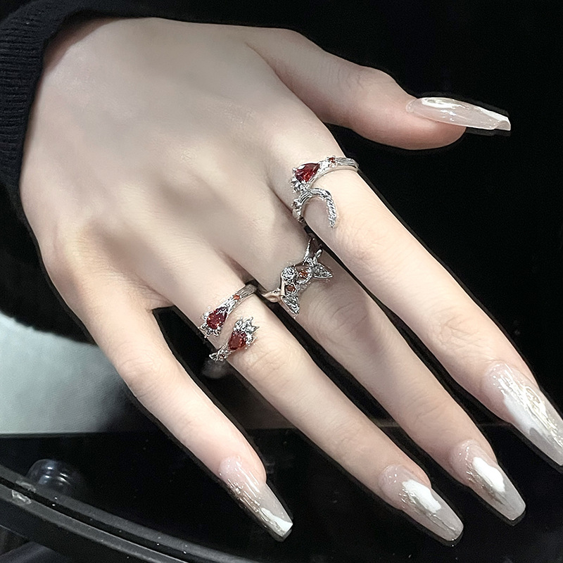 Retro Animal Copper Inlay Zircon Open Ring 1 Piece