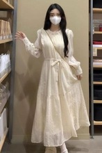 大码胖新款蕾丝甜美连衣裙女装打底字长裙子秋冬