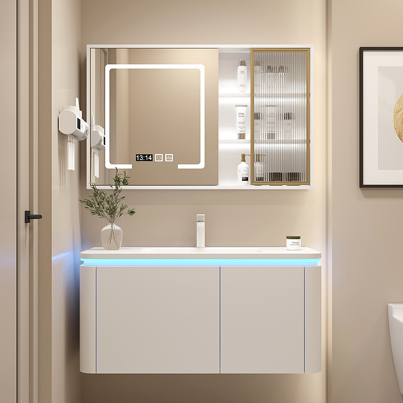 Factory Direct Sales Nordic Simple Smart Bathroom Cabinet Bathroom Ceramic Integrated Basin Countertop Combination Bathroom Cabinet