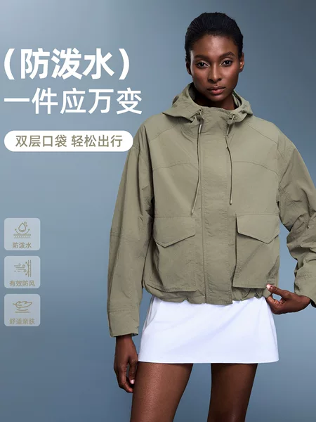Autumn New Multifunctional Hooded Jacket Women's Windproof and Waterproof Outdoor Breathable Loose Windbreaker Short D25126