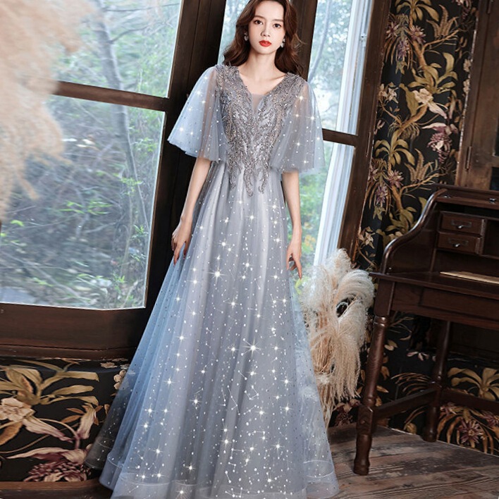 Cross-Border Banquet Evening Dress Plus Size 2026 New Spring Annual Meeting Dress That Covers the Belly and Makes You Look Slimmer, Long-Sleeve Princess Dress