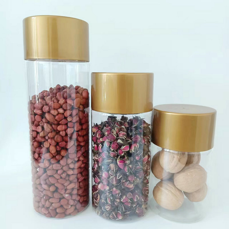 大きい帽子の高い口の透明な包装の缶75口径のナットの花の茶の密封の缶petのプラスチックの貯蔵の缶|undefined