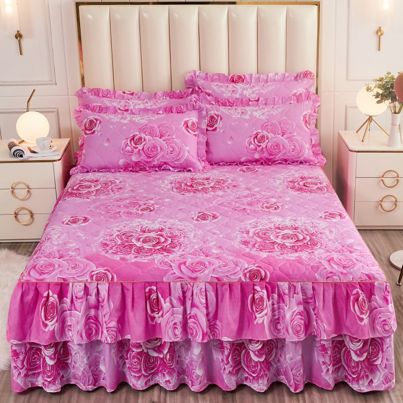 Transfronterizos encaje vestido de cama de estilo coreano encaje de algodón grueso cama de filamento molienda cama de acolchón polvo cubierta de cama al por mayor