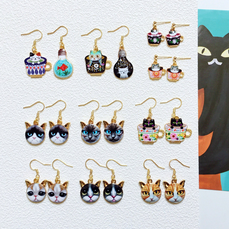 Cute Cat Metal Enamel Women's Drop Earrings 1 Pair display picture 1